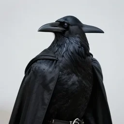 portrait of a raven archer. it is wearing a vantablack cloak and is looking valiant. portrait hung up in a windows 9 8 castle. r / oldschoolfantasy