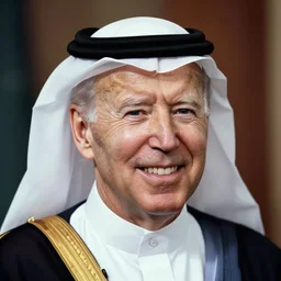 a photo of joe biden as a muslim sheikh from the middle east, smiling, portrait, ektachrome, closeup, f / 2. 8