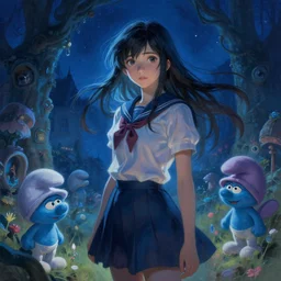 a girl from final fantasy live action, the smurfs, evocative, mystical night, very very very very detailed, award winning, masterpiece digital painting by greg rutkowski, alex grey, artstation, 4 k wallpaper