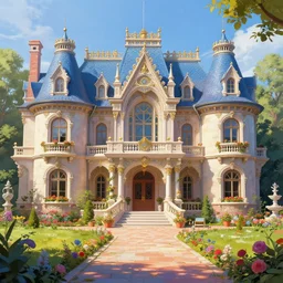 a mansion, trending on artstation, vibrant colors, gorgeous, beautiful, magnificent, high quality, 8 k, very detailed, intricate, high detail, extremely fine details, realistic shaded lighting, not cropped, extremely detailed, masterpiece, digital painting