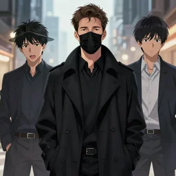a ultradetailed beautiful panting of a european young man wearing black medical mask and black long coat, by ilya kuvshinov, greg rutkowski and makoto shinkai, trending on artstation