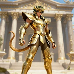 unreal engine render Saint Seiya, The Golden silver octopus Armor, greek temple background