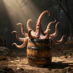 a barrel with tentacles coming out of it