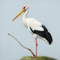 an acrylic painting of a giant stork on a fishing pole on a wizard in the woods by a demon tree,, poster art by rhads, behance contest winner, psychedelic art, cosmic background