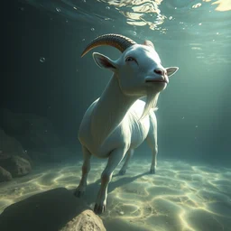 a _ goat _ under _ water. digital painting, unreal engine, 8 k, volumetric lighting, contrast
