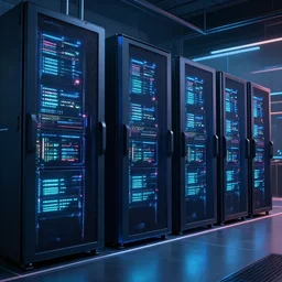 cyberpunk style data center web servers