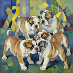 painting of ( ( american bulldog puppies ) ) playing an ultrafine detailed painting by natalia goncharova, pixiv, naive art, detailed painting, whimsical, cubism - 4