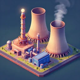 isometric game graphic stylized combined cycle powerplant, masterpiece, blizzard pixar maya engine global illumination lighting artstation