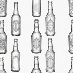 repeating pattern of stylized beer bottles, extremely detailed and intricate, monochromatic