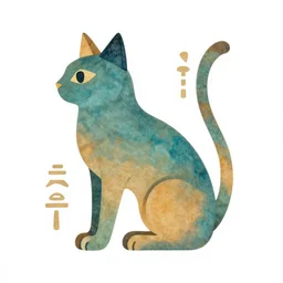 white background, a maya hieroglyph of a cat, colored,