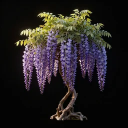 an isolated wisteria plant, full view, centered, cinematic rim lighting, 3 d render, art nouveau style, strong contrast, ultra realistic, transparent background, popular on sketchfab, pixelsquid, unreal engine, zbrush, vray, 8 k, volumetric, no blur, artstation, octane render, ultra detailed, hyperrealistic, by james gurney, greg rutkowski and alphonse mucha