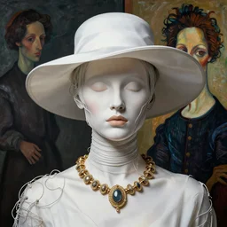 seed 3 3 1 4 5 9 6 0 5 1 in style of rembrandt futuristic portrait with hat made by wires and white silk twisted around her face, necklace made by wires, design by leonardo davinci, inspired by egon schiele, modern art, baroque art jewelry, new classic, hyper realistic, cinematic composition, cinematic lighting, fashion design, concept art, hdri, 4 k 3 3 1 4 5 9 6 0 5 1