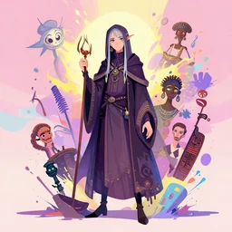 character design, absurdist arcanist, pixiv fanbox, dramatic lighting, maximalist pastel color palette, splatter paint, pixar and disney exploded - view drawing, graphic novel by fiona staples and dustin nguyen, peter elson, alan bean, wangechi mutu, clean cel shaded vector art, trending on artstation