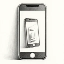 pencil drawing of a smart phone inside of a mirror, the phone screen contains a mirror, the mirror contains a phone screen, infinite recursion, pencil art, in the style of m. c. escher, clean, detailed