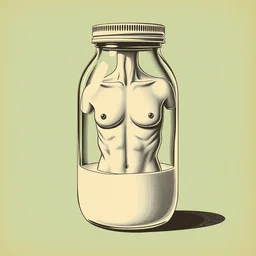 magazine vintage illustration of a human torso inside a milk jar