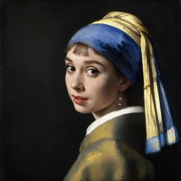 portrait of audrey hepburn, oil painting by johannes vermeer, 1 7 th century, art, oil on canvas, wet - on - wet technique, highly realistic, expressive emotions, intricate textures, illusionistic detail, 4 k