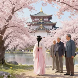 a beautiful picture of sakura in full bloom, palace ， a girl in hanfu, by greg rutkowski and thomas kinkade, ayvazovsky, kubrick trending on artstation