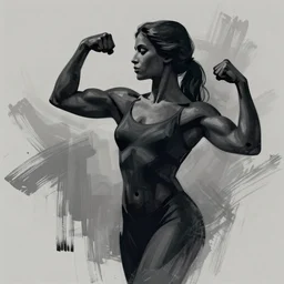 vector image of a female figure posing in power, flexing muscles, beuatiful, dark figure, brushstrokes, by ismail inceoglu, extremely detailed, 8 k