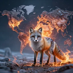 surrealistic arctic fox bring fire and destruction to the world photorealistic symmetrical detailed fractal