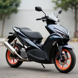 photo of a black tuning scooter, aerox, tuning award, big chrome exhaust, colorful rims, 8 5 mm, f / 1. 3