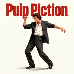 Pulp Fiction poster artwork by Michael Whelan Rendering of John Travolta dancing, full of details by thomas kinkade, Matte painting, trending on artstation