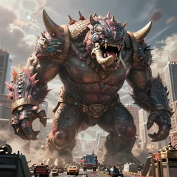 gargantuan bohemoth supra infinitely large mega massive ultra super biggest chungus terrorising the city, ultra realistic, surreal and stuff, 8k, highly detailed