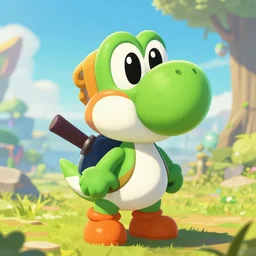 an in game portrait of yoshi from the legend of zelda breath of the wild, breath of the wild art style.