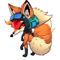 a detailed illustration of a cyberpunk anthropomorphic fox with a fluffy tail!!!, comic book style, trending on furaffinity, cartoon, kawaii, backlighting