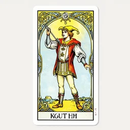 an occult tarot card, the fool, clever design, ornate border, art deco, art nouveau, playing card