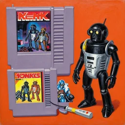 1 9 7 9 retro box art nes. commodore 6 4. black kenku droid. contra. artgerm. coherent. keith parkinson. oil on canvas