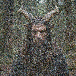 portrait of horned god Pan in the forest