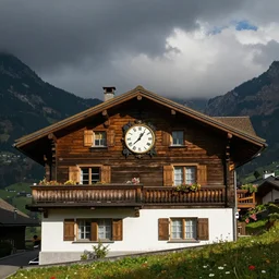 A switzerland chalet that looks like a clock