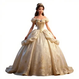 stoic princess in ball gown, detailed 3d character render, full body, standing, isolated on a pure white background, centered, whole figure in frame, sharp focus, studio lighting