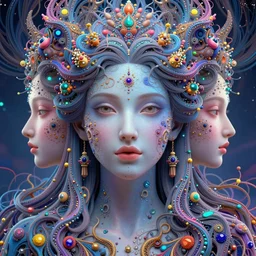 symmetric portrait of the goddess of dreams. divine, vibrant, high quality digital art, trending on artstation, crisp, intricate details, beautiful, subsurface scattering, fractals