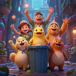 guardians of trash can alley, high definition digital art, concept art, artstation, cgsociety, very detailed, intricate, happy, joyous, magical, whimsical, 3 d shading, zbrush, by behance, beautiful lighting, sharp, smooth, masterpiece
