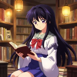 pixiv artwork of patchouli knowledge from touhou project, patchouli knowledge touhou book lamp library artwork by greg rutkowski makoto shinkai key art kyoto animation