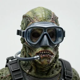scuba mask, face hugger monster, fantasy, horror, attached to face