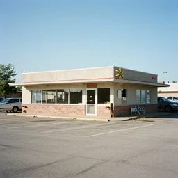 abandoned cafe in the middle of a walmart parking lot