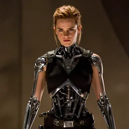 a cinematic still of Emma Watson as The T-1000 reforming itself. Terminator 2 Judgement Day.