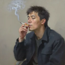 boulder smoking a cigarette, semi - realistic painting