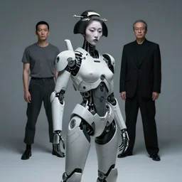 fine art photograph portrait shot minimal geisha cyborg mech by ilm and bill sienkiewicz and emmanuel shiu, zaha hadid, simplified neo - futuristic tactical, ennui pose feminine, studio, mamiya 6 5 mm, iso 4 0 0, f / 5. 6, hyperrealism, studio lighting, high detail, sharp focus, trending artstation, cgsociety