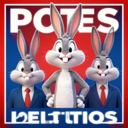 humanlike 3 d bugs bunny as potus in an elections propaganda poster, hyper realistic