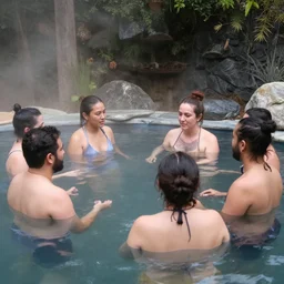 friends gathered at esalen hot spring