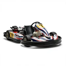 enamel go-kart, professional product shot, isolated on a pure white background, centered, entire object in frame, sharp focus, soft studio lighting