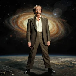 the full body shot of salvador dali in the role of emperor of universe and!! pepe!! | still frame from the prometheus movie by ridley scott with cinematogrophy of christopher doyle and art direction by hans giger, anamorphic bokeh and lens flares, 8 k, higly detailed masterpiece
