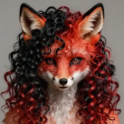 a realistic illustration portrait of a beautiful aidrafox with curly black and red hair, black eyeliner, trending on artstation, hyper - realistic lighting, intricate, ross tran