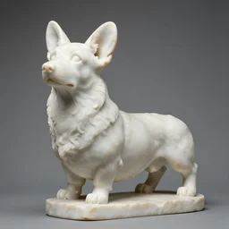 statue of a Corgi dog, white marble, studio lighting, by Gian Lorenzo Bernini