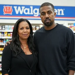 a photo my mom sent me with her and kanye west who she spotted at walgreens