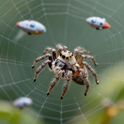 adorable jumping spiders catching spaceships in it web