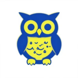 A blue and yellow logo of an owl, The Designers Republic, y2k style